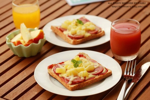 菠萝香肠吐司披萨(平底锅版)