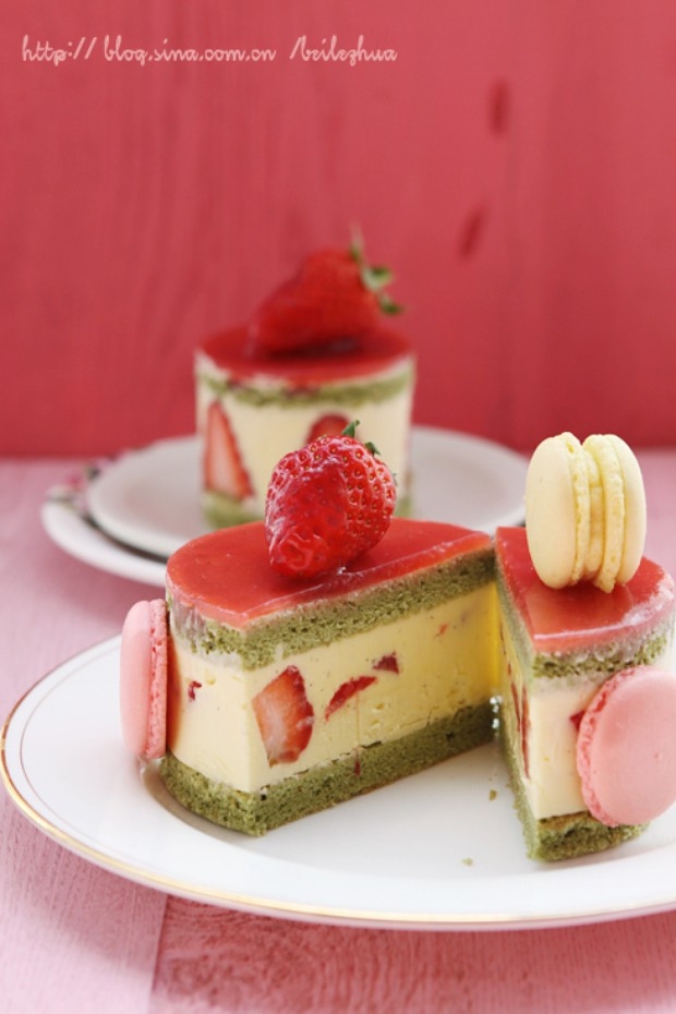 抹茶草莓奶油蛋糕