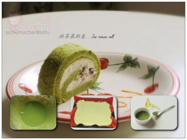 宇治抹茶香草密豆慕斯戚风卷